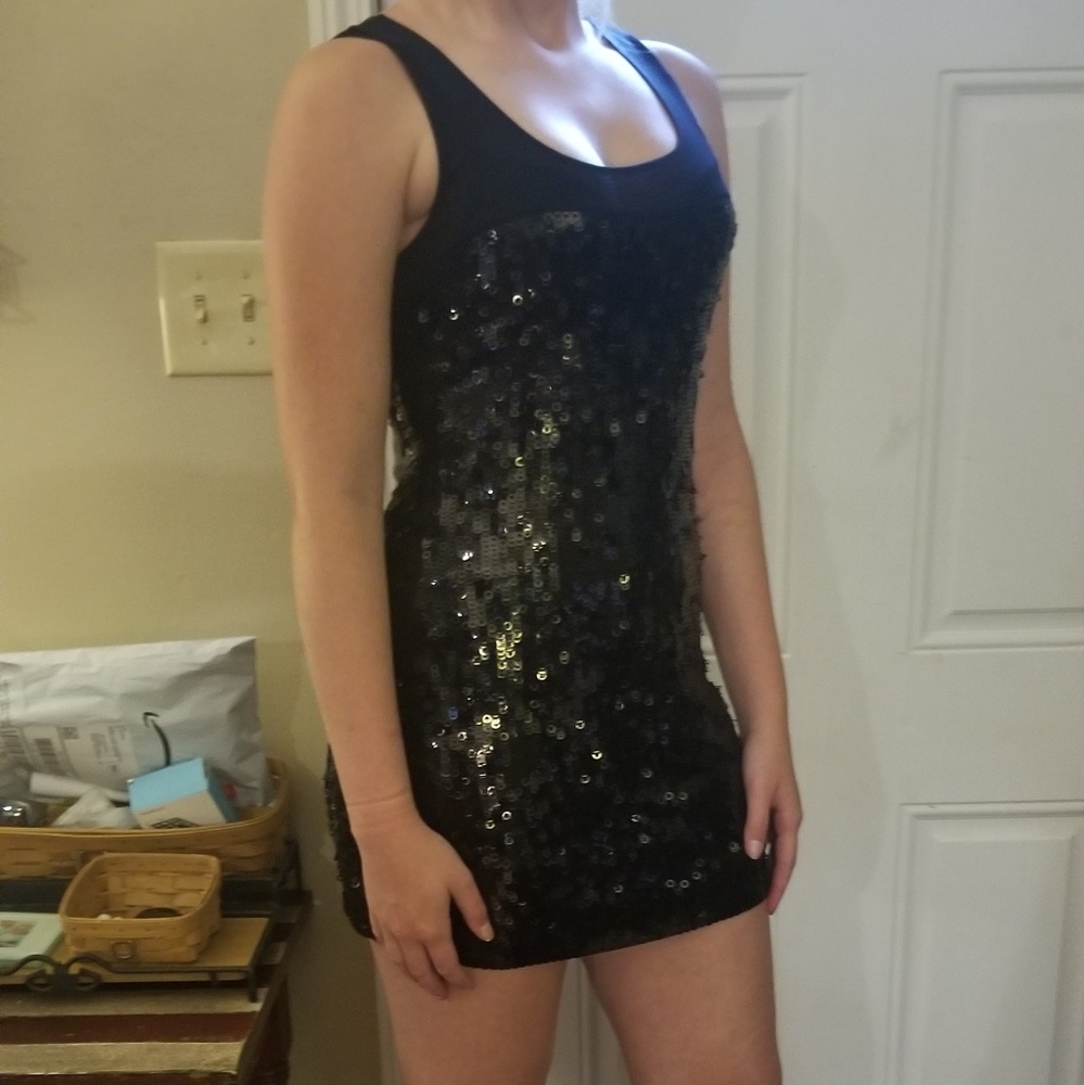 Express Sequin Little Black Dress Size Small